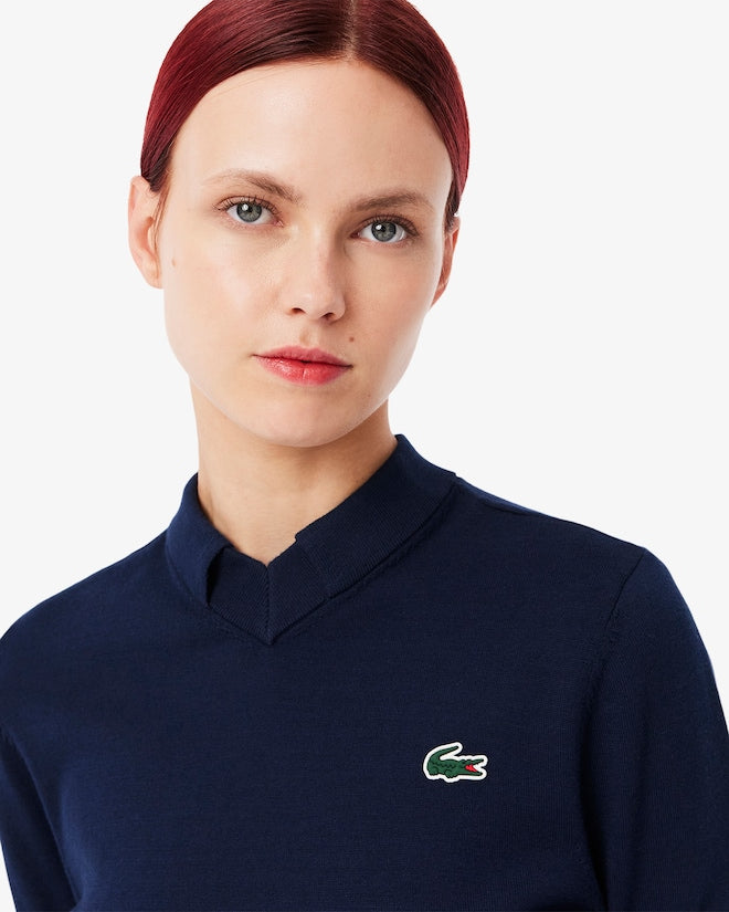 LACOSTE Pull Golf Coton Pima Bleu Nuit Femme Golf des Marques